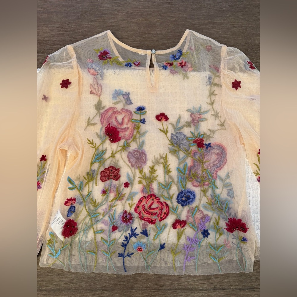 BY ANTHROPOLOGIE LONG-SLEEVE APPLIQUÉ MESH TOP - Picture 5 of 16